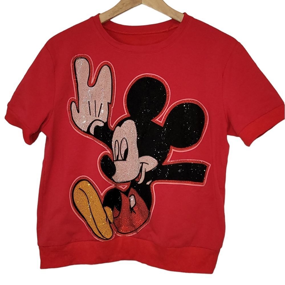 Mickey Mouse Women's Embellished Short Sleeve Top Size Medium